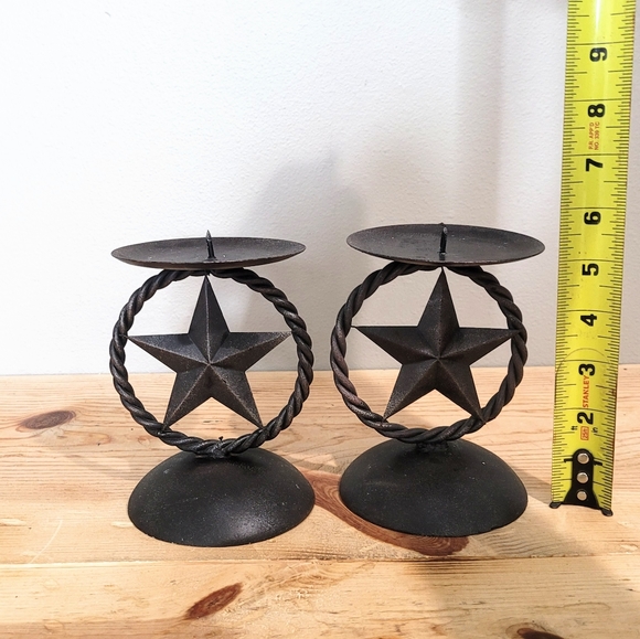 Metal Oil Rubbed Bronze Texas Star Pillar Tabletop Candleholders 6 Inch SET OF 2 - Picture 5 of 5
